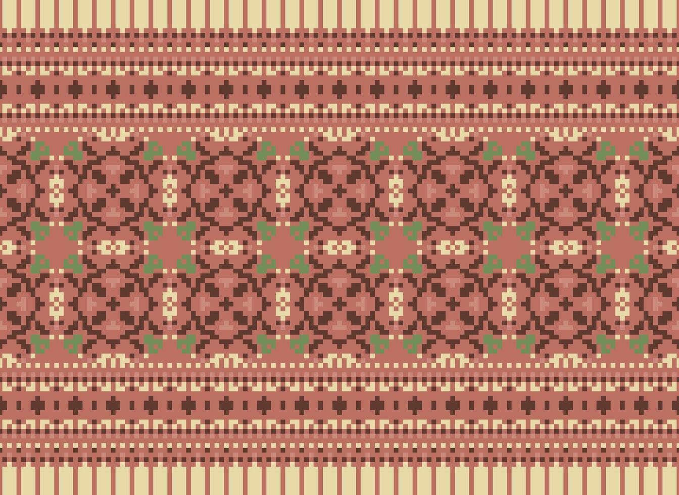 Geometric ethnic pattern. Pixel pattern. Design for clothing, fabric, background, wallpaper, wrapping, batik. Knitwear, Embroidery style. Aztec geometric art ornament print. Vector illustration.