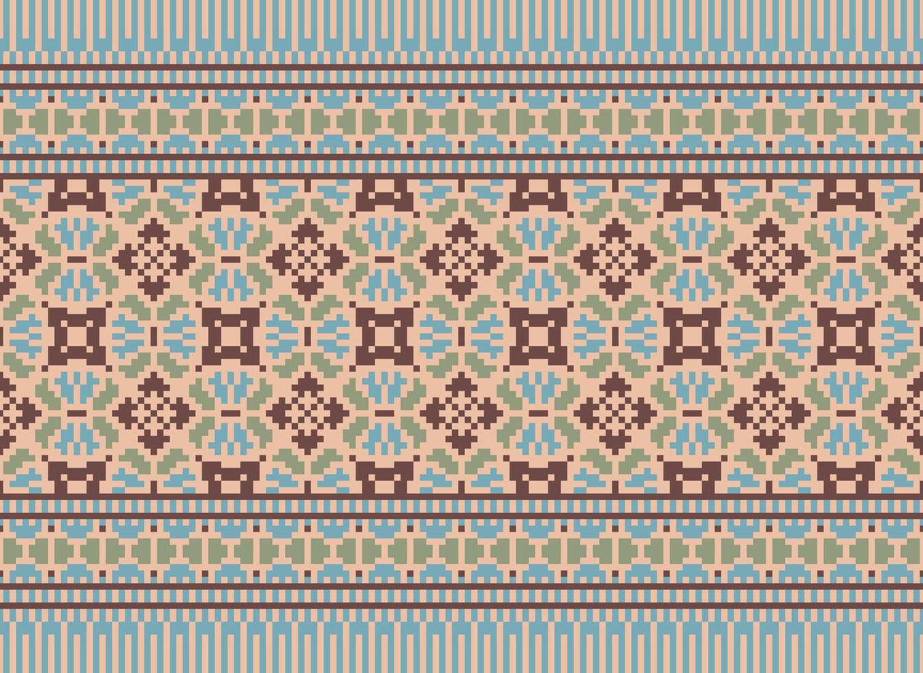 Geometric ethnic pattern. Pixel pattern. Design for clothing, fabric, background, wallpaper, wrapping, batik. Knitwear, Embroidery style. Aztec geometric art ornament print. Vector illustration.