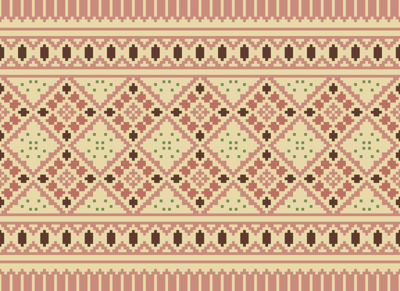 Geometric ethnic pattern. Pixel pattern. Design for clothing, fabric, background, wallpaper, wrapping, batik. Knitwear, Embroidery style. Aztec geometric art ornament print. Vector illustration.