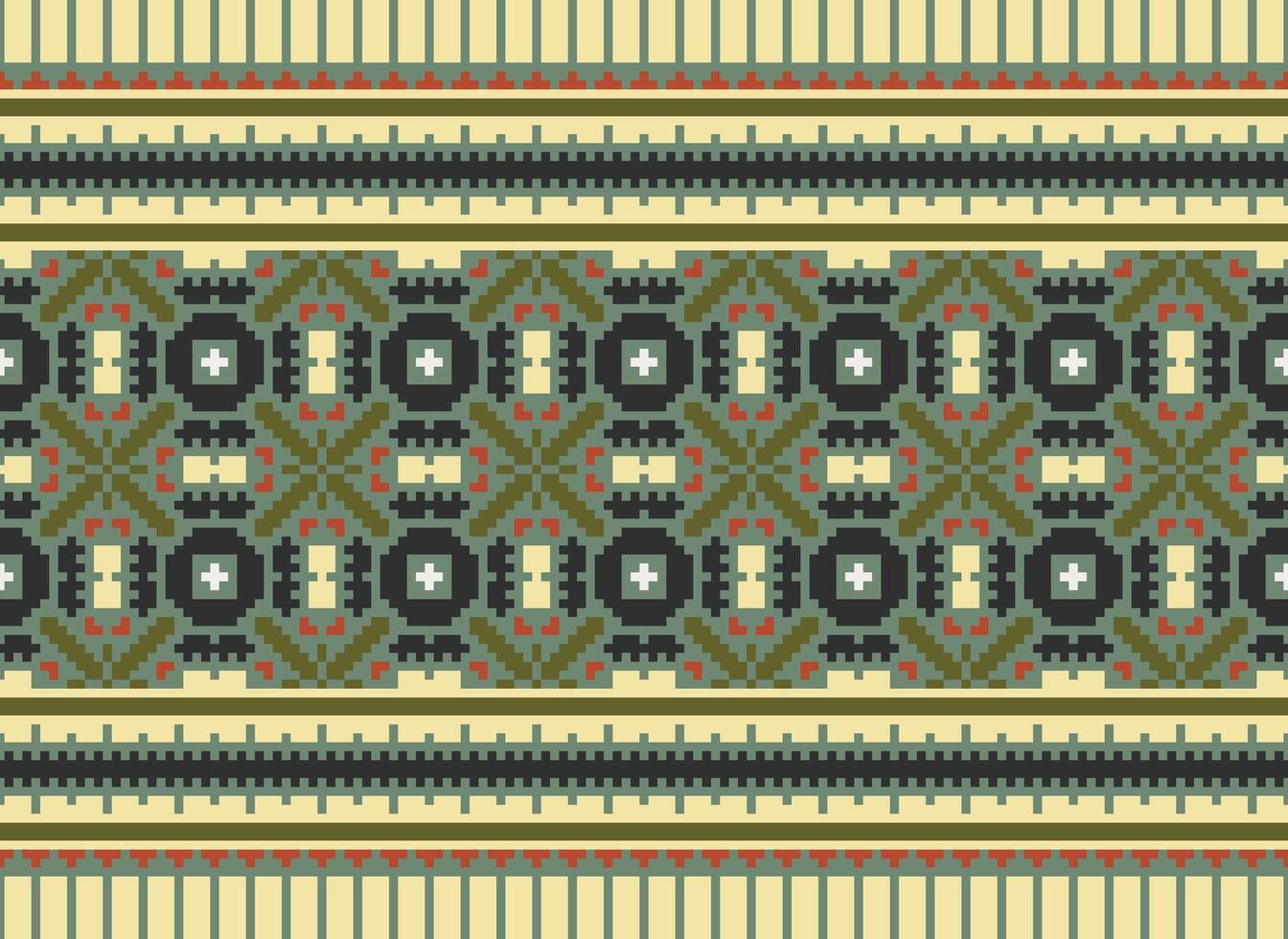 cross stitch traditional ethnic pattern paisley flower Ikat background abstract Aztec African Indonesian Indian seamless pattern for fabric print cloth dress carpet curtains and sarong vector