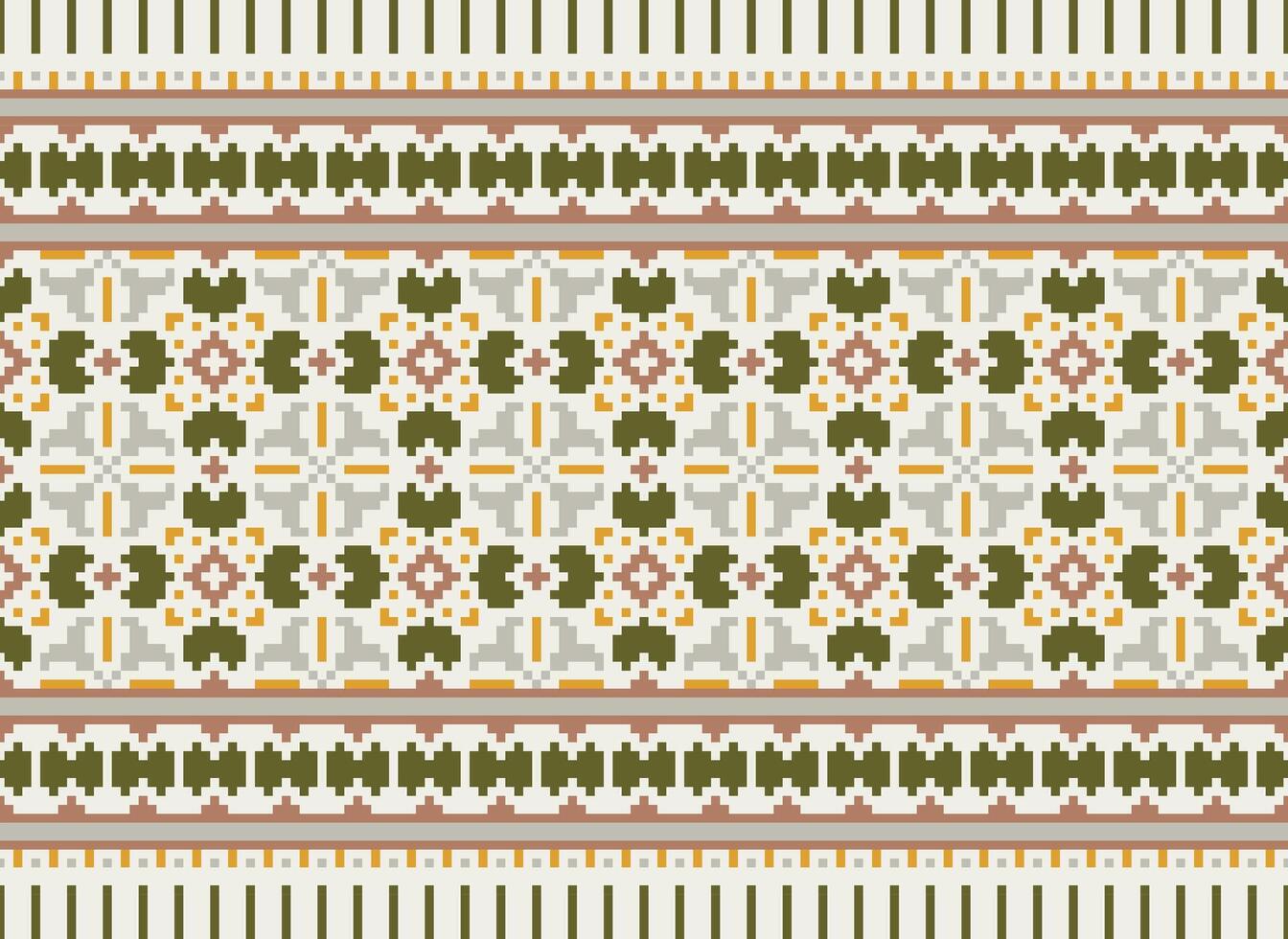 Geometric ethnic pattern. Pixel pattern. Design for clothing, fabric, background, wallpaper, wrapping, batik. Knitwear, Embroidery style. Aztec geometric art ornament print. Vector illustration.
