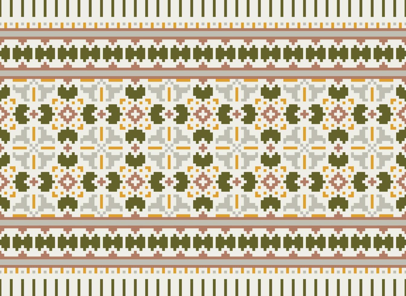 Geometric ethnic pattern. Pixel pattern. Design for clothing, fabric, background, wallpaper, wrapping, batik. Knitwear, Embroidery style. Aztec geometric art ornament print. Vector illustration.