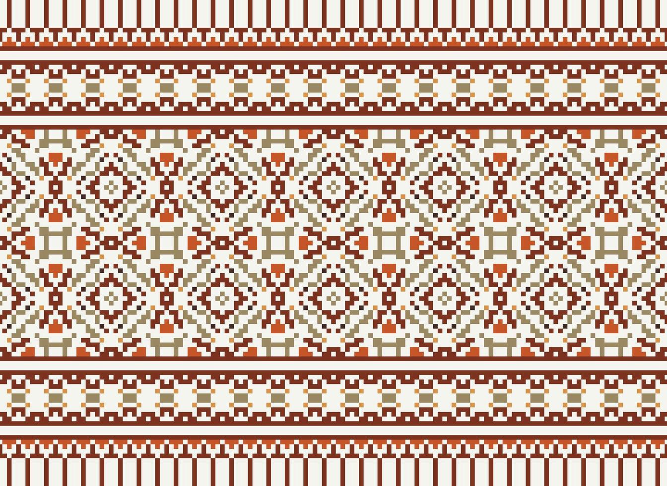 cross stitch traditional ethnic pattern paisley flower Ikat background abstract Aztec African Indonesian Indian seamless pattern for fabric print cloth dress carpet curtains and sarong vector