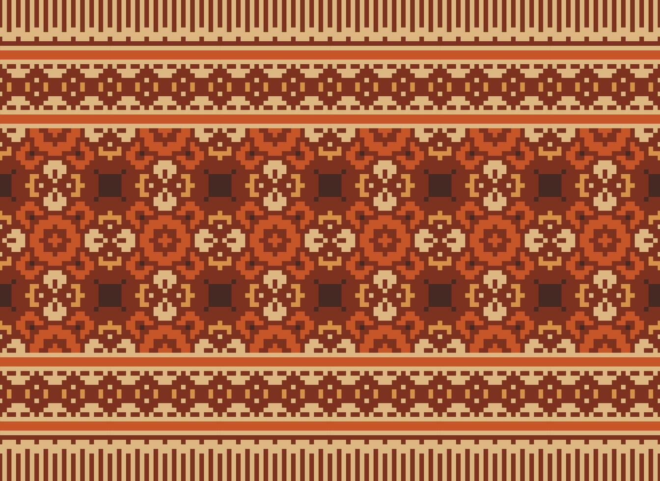 cross stitch traditional ethnic pattern paisley flower Ikat background abstract Aztec African Indonesian Indian seamless pattern for fabric print cloth dress carpet curtains and sarong vector