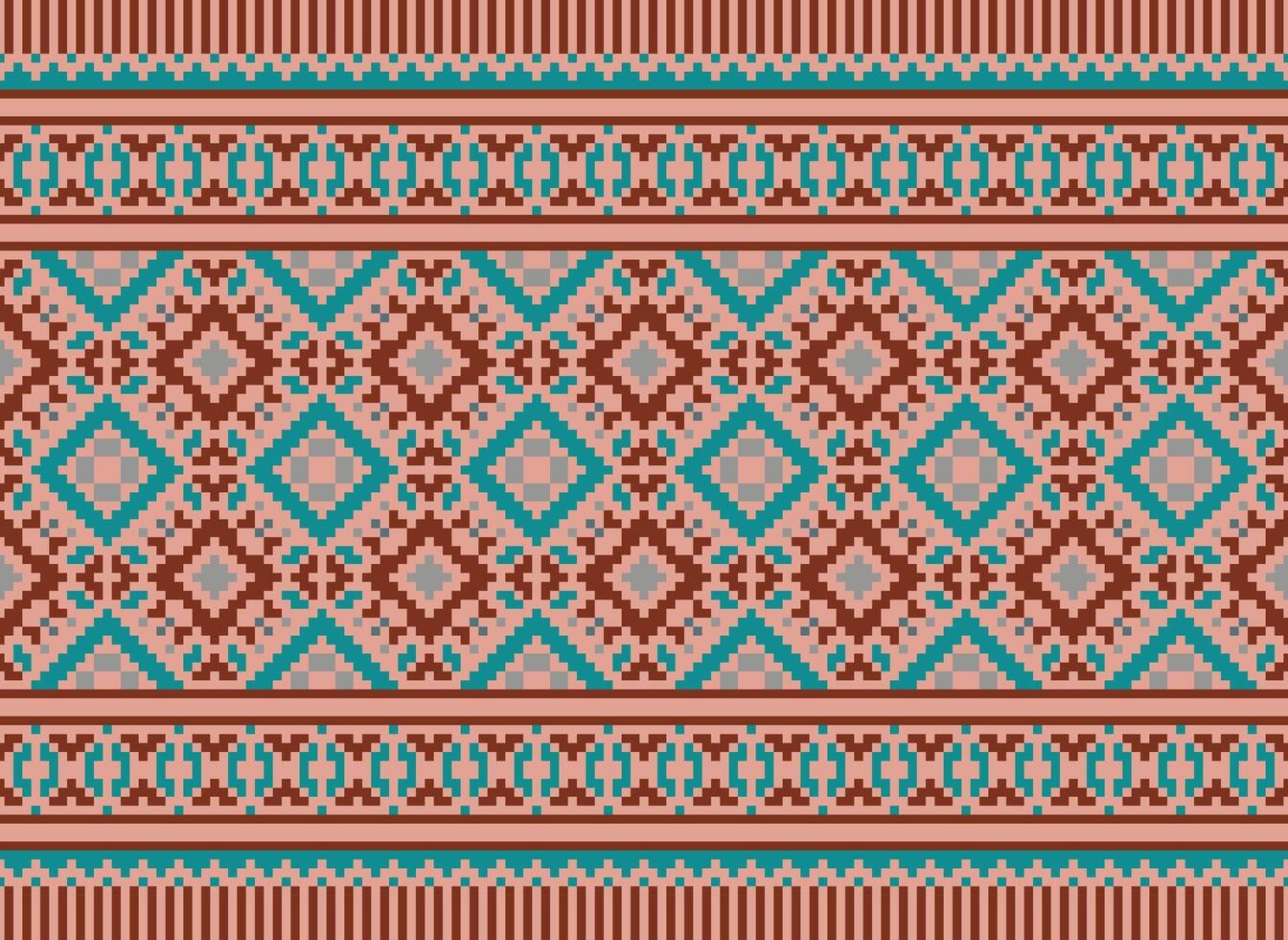 cross stitch traditional ethnic pattern paisley flower Ikat background abstract Aztec African Indonesian Indian seamless pattern for fabric print cloth dress carpet curtains and sarong vector