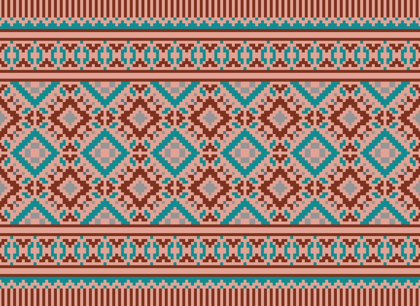 cross stitch traditional ethnic pattern paisley flower Ikat background abstract Aztec African Indonesian Indian seamless pattern for fabric print cloth dress carpet curtains and sarong vector