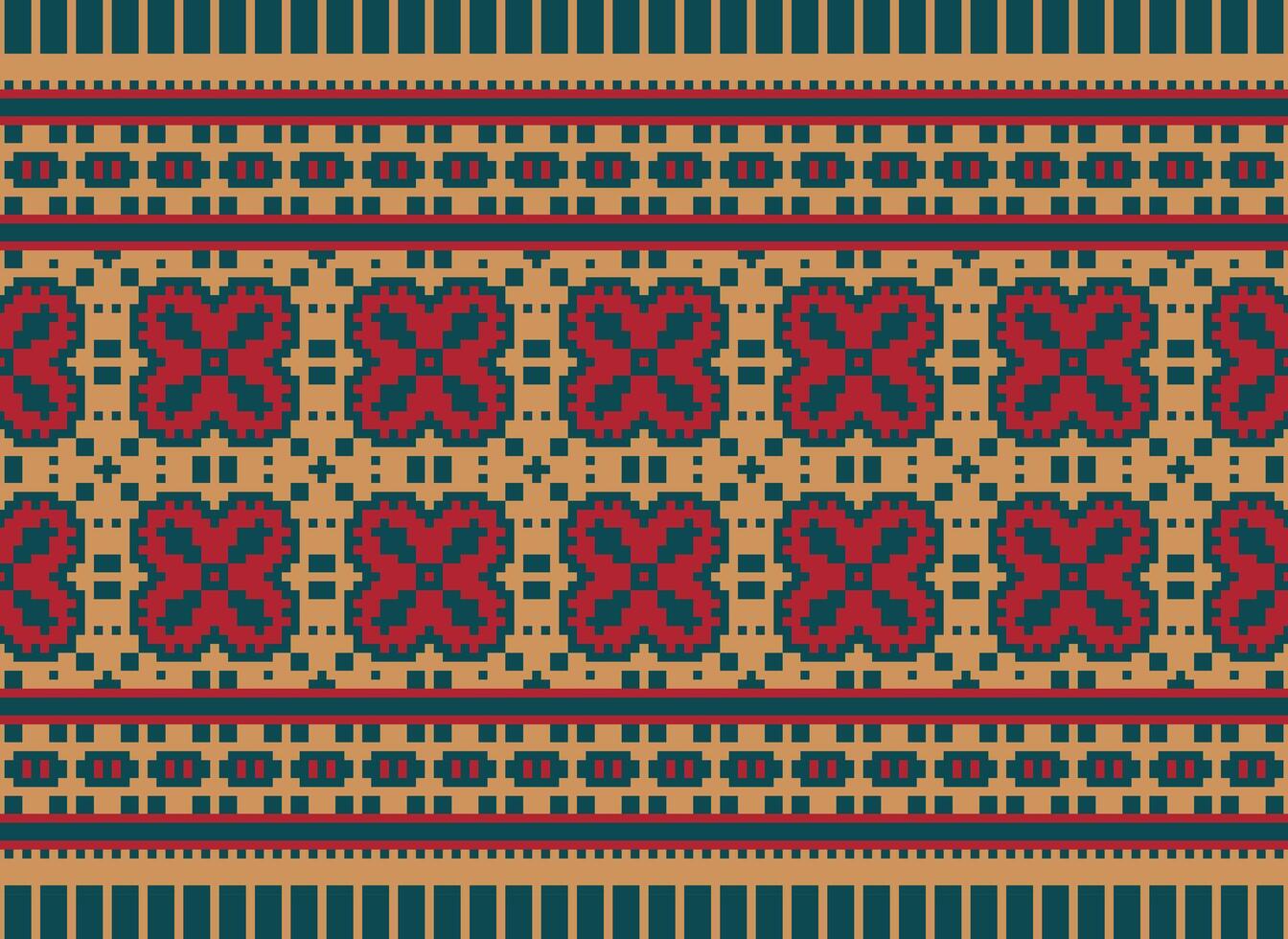 cross stitch traditional ethnic pattern paisley flower Ikat background abstract Aztec African Indonesian Indian seamless pattern for fabric print cloth dress carpet curtains and sarong vector