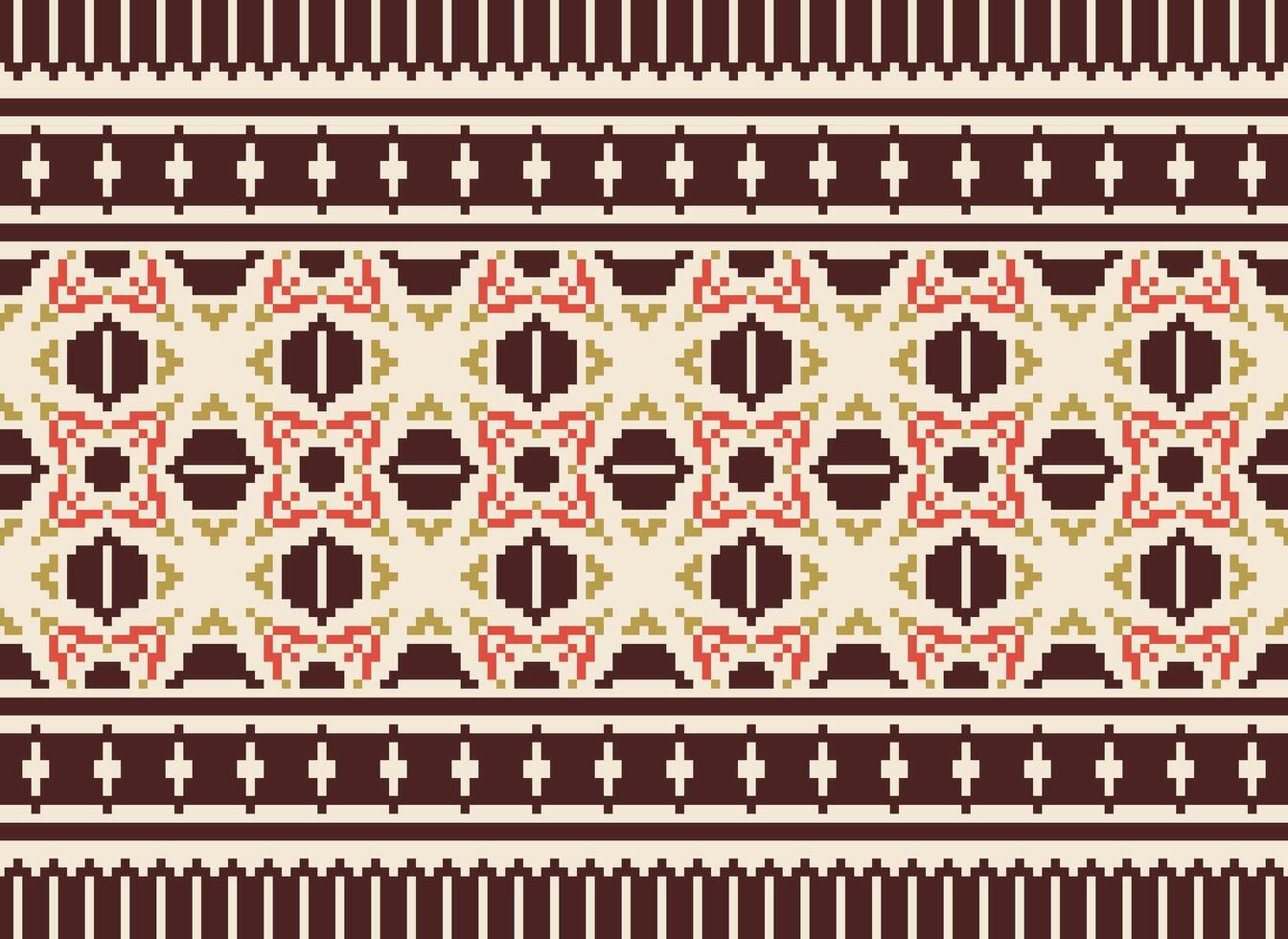 cross stitch traditional ethnic pattern paisley flower Ikat background abstract Aztec African Indonesian Indian seamless pattern for fabric print cloth dress carpet curtains and sarong vector