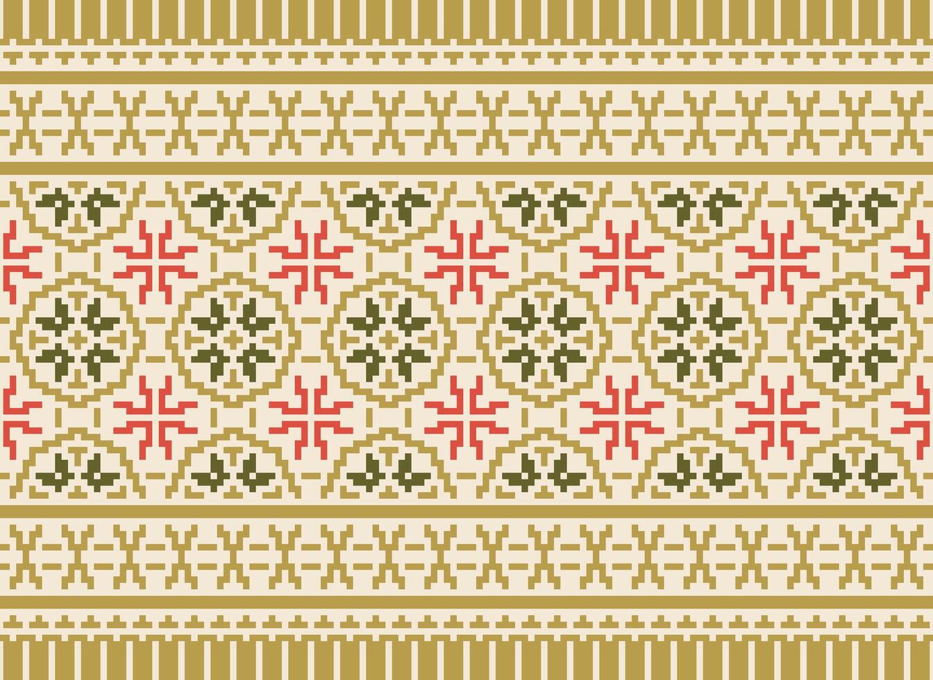 cross stitch traditional ethnic pattern paisley flower Ikat background abstract Aztec African Indonesian Indian seamless pattern for fabric print cloth dress carpet curtains and sarong vector