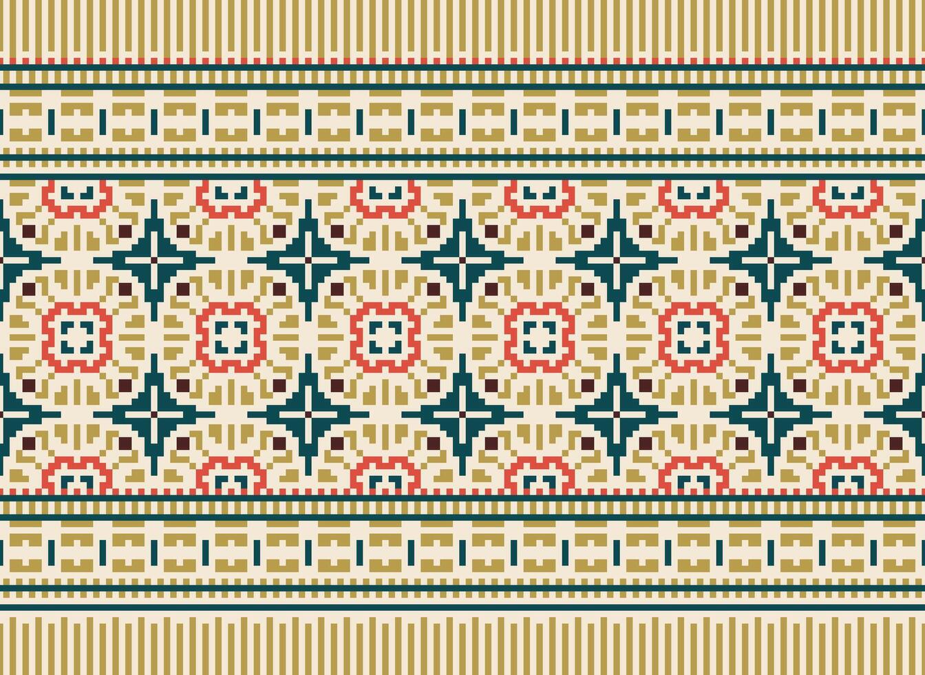 cross stitch traditional ethnic pattern paisley flower Ikat background abstract Aztec African Indonesian Indian seamless pattern for fabric print cloth dress carpet curtains and sarong vector