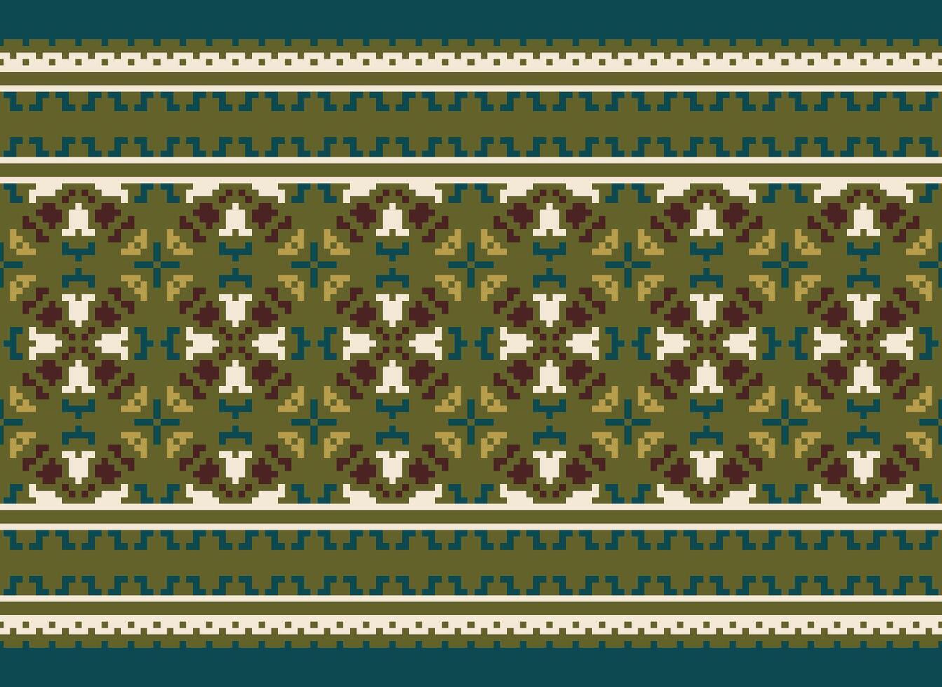 cross stitch traditional ethnic pattern paisley flower Ikat background abstract Aztec African Indonesian Indian seamless pattern for fabric print cloth dress carpet curtains and sarong vector