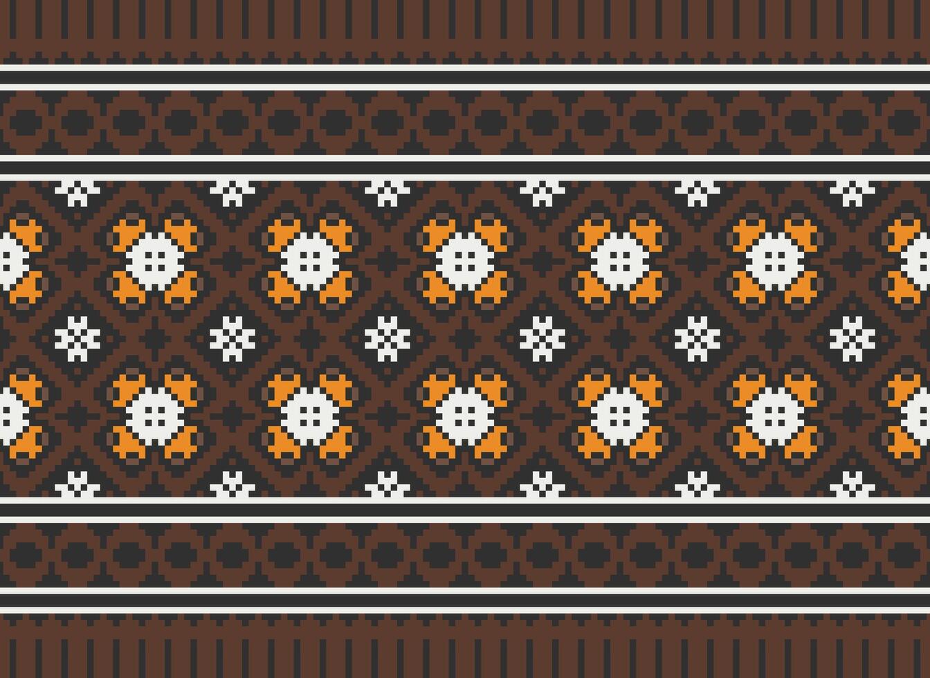 cross stitch traditional ethnic pattern paisley flower Ikat background abstract Aztec African Indonesian Indian seamless pattern for fabric print cloth dress carpet curtains and sarong vector