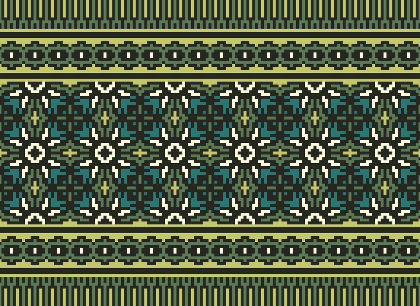 cross stitch traditional ethnic pattern paisley flower Ikat background abstract Aztec African Indonesian Indian seamless pattern for fabric print cloth dress carpet curtains and sarong vector