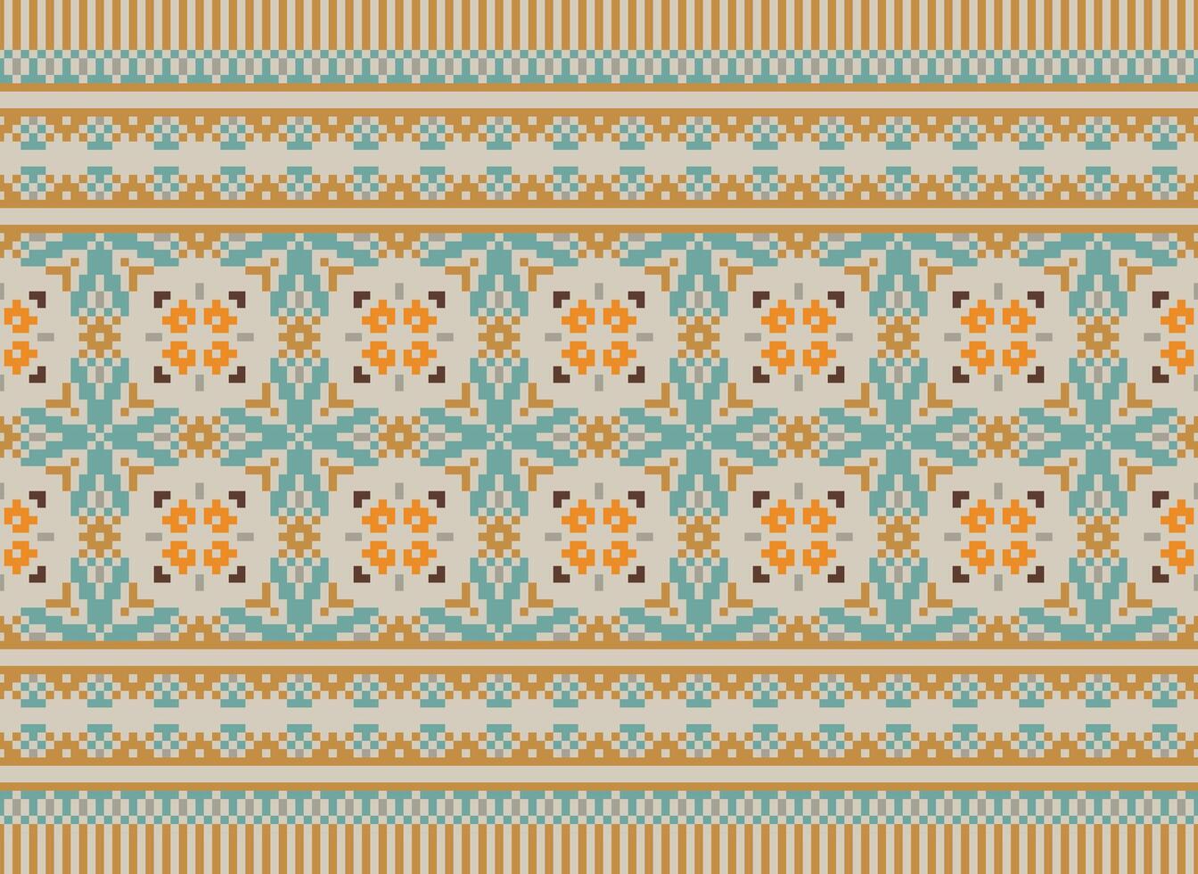 cross stitch traditional ethnic pattern paisley flower Ikat background abstract Aztec African Indonesian Indian seamless pattern for fabric print cloth dress carpet curtains and sarong vector