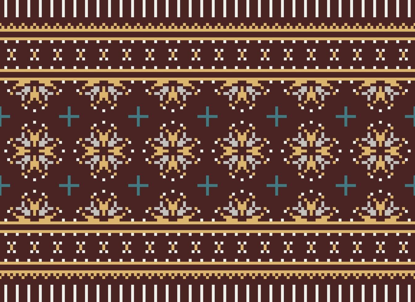 Beautiful floral cross stitch pattern.geometric ethnic oriental pattern traditional background.Aztec style abstract vector illustration.design for texture,fabric,clothing,wrapping,decoration,carpet.
