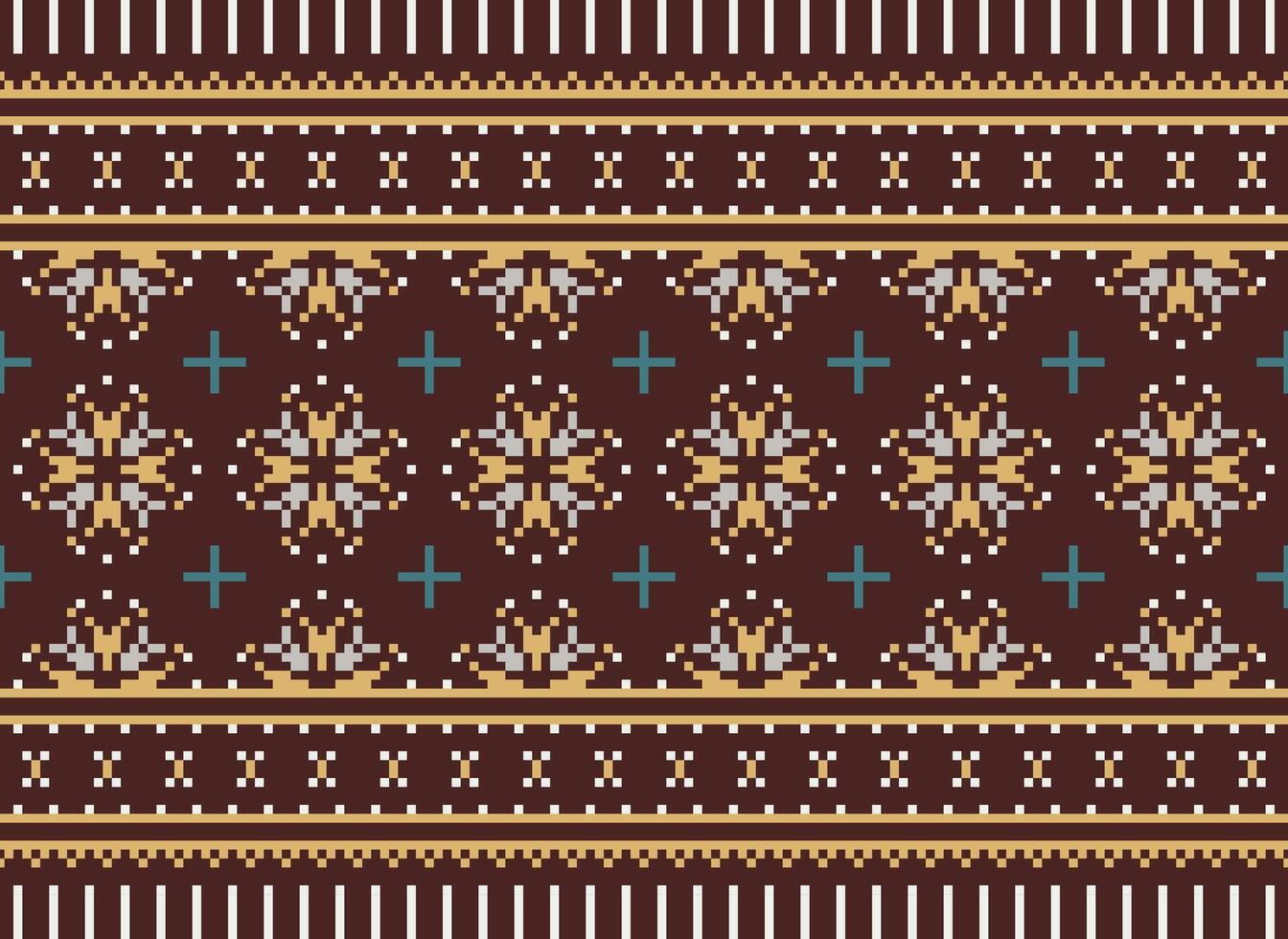 Beautiful floral cross stitch pattern.geometric ethnic oriental pattern traditional background.Aztec style abstract vector illustration.design for texture,fabric,clothing,wrapping,decoration,carpet.