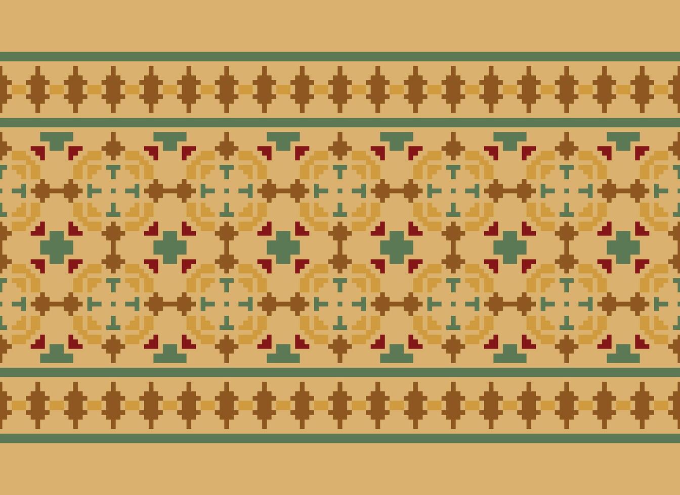 Pixel vintages cross stitch traditional ethnic pattern paisley flower Ikat background abstract Aztec African Indonesian Indian seamless pattern for fabric print cloth dress carpet curtains and sarong vector