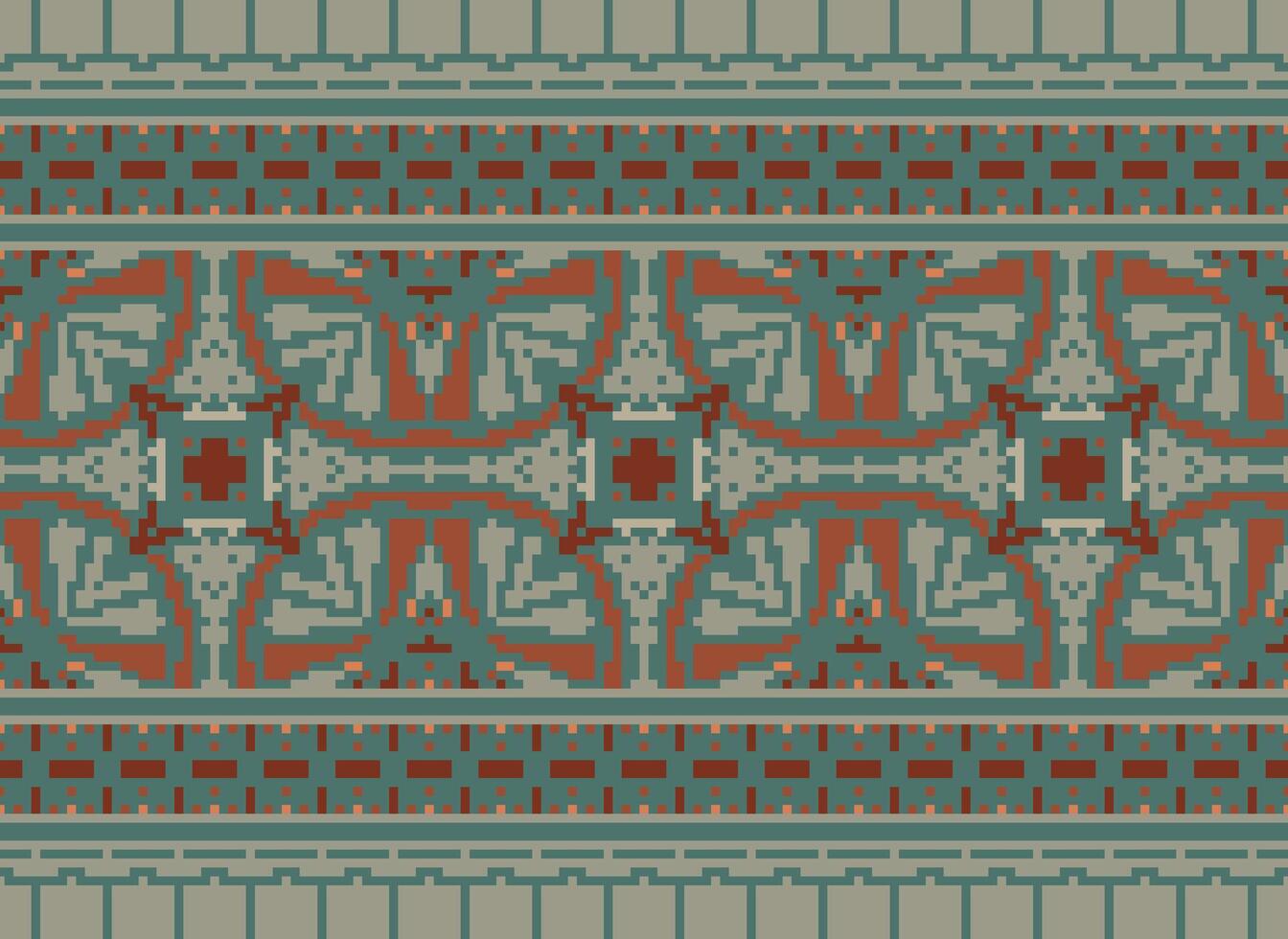 Pixel vintages cross stitch traditional ethnic pattern paisley flower Ikat background abstract Aztec African Indonesian Indian seamless pattern for fabric print cloth dress carpet curtains and sarong vector