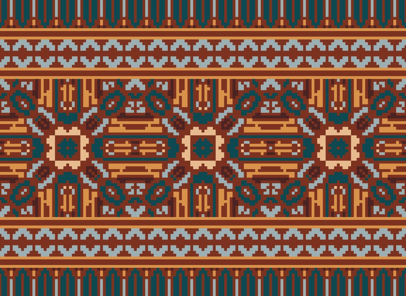 Pixel vintages cross stitch traditional ethnic pattern paisley flower Ikat background abstract Aztec African Indonesian Indian seamless pattern for fabric print cloth dress carpet curtains and sarong vector