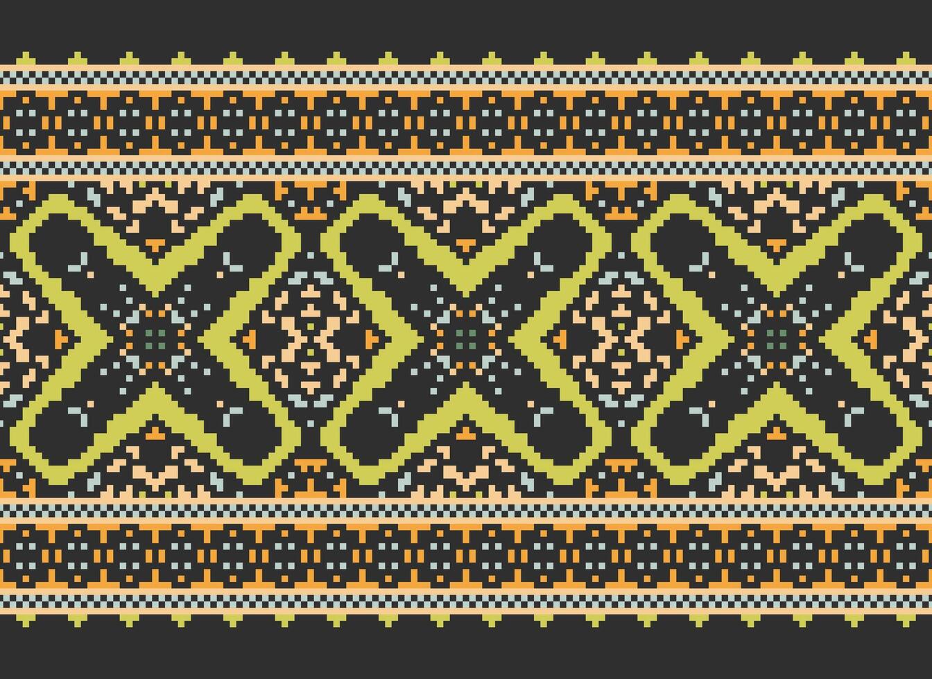 Pixel vintages cross stitch traditional ethnic pattern paisley flower Ikat background abstract Aztec African Indonesian Indian seamless pattern for fabric print cloth dress carpet curtains and sarong vector