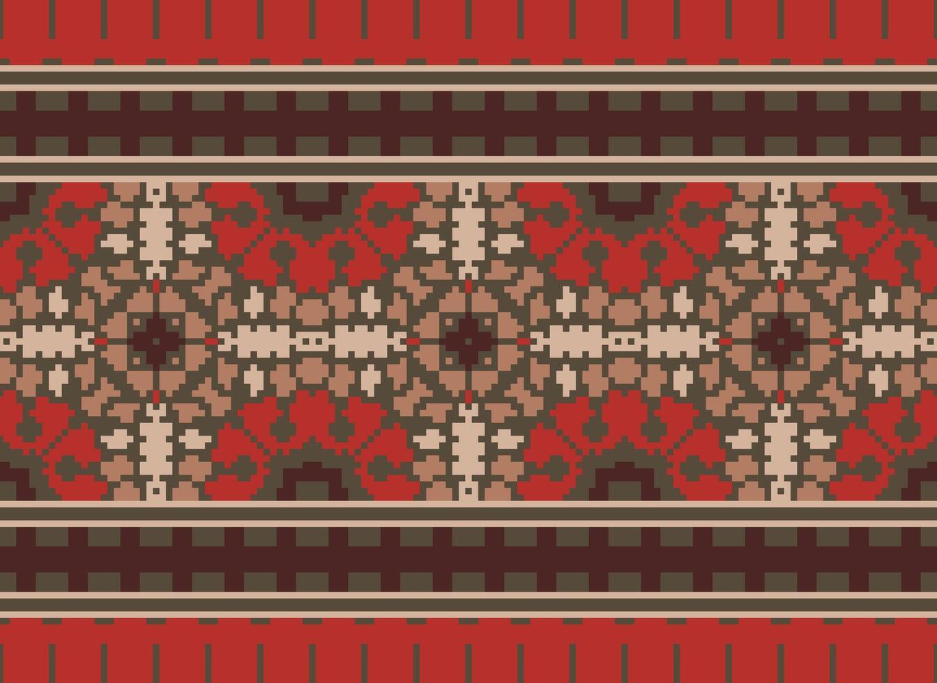 Pixel vintages cross stitch traditional ethnic pattern paisley flower Ikat background abstract Aztec African Indonesian Indian seamless pattern for fabric print cloth dress carpet curtains and sarong vector