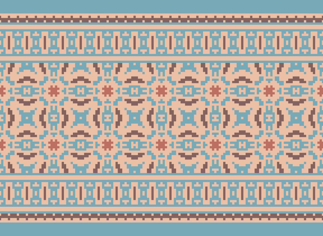 Pixel vintages cross stitch traditional ethnic pattern paisley flower Ikat background abstract Aztec African Indonesian Indian seamless pattern for fabric print cloth dress carpet curtains and sarong vector
