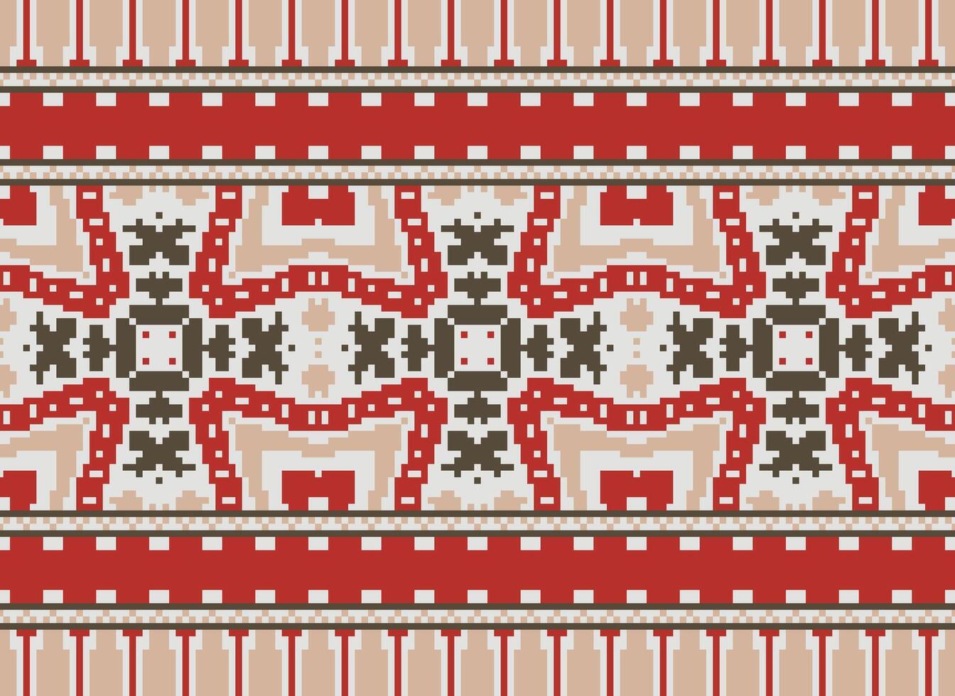 Pixel vintages cross stitch traditional ethnic pattern paisley flower Ikat background abstract Aztec African Indonesian Indian seamless pattern for fabric print cloth dress carpet curtains and sarong vector