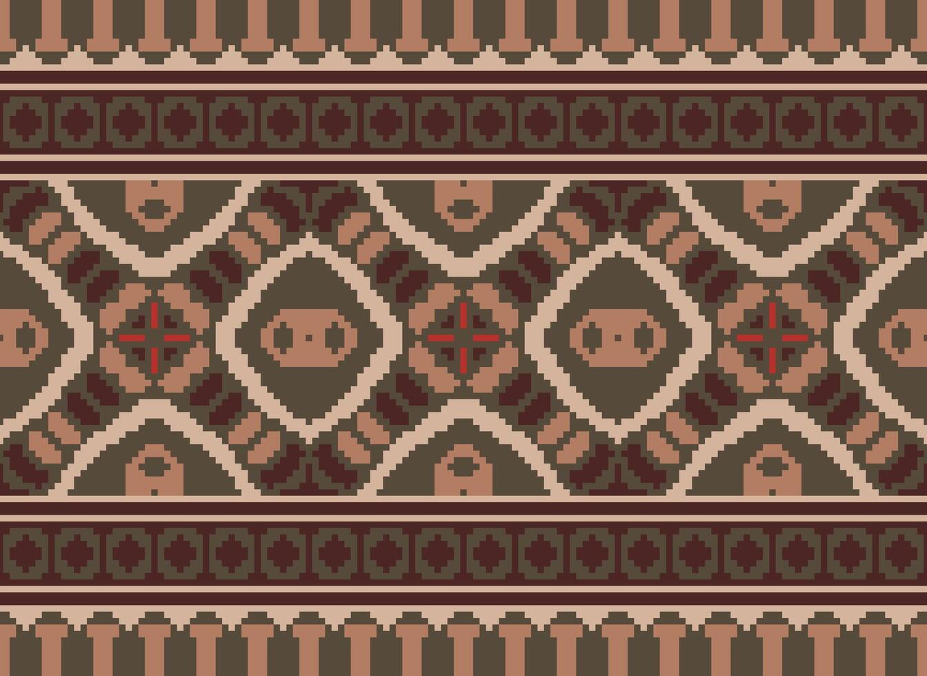 Pixel cross stitch traditional ethnic pattern paisley flower Ikat background abstract Aztec African Indonesian Indian seamless pattern for fabric print cloth dress carpet curtains and sarong vector
