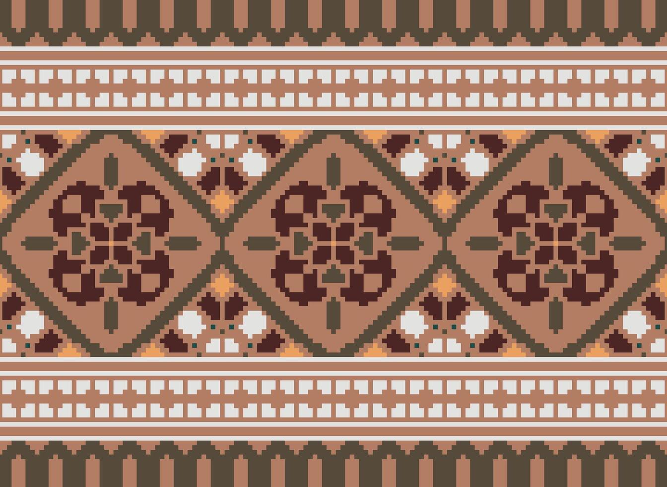 Pixel cross stitch traditional ethnic pattern paisley flower Ikat background abstract Aztec African Indonesian Indian seamless pattern for fabric print cloth dress carpet curtains and sarong vector