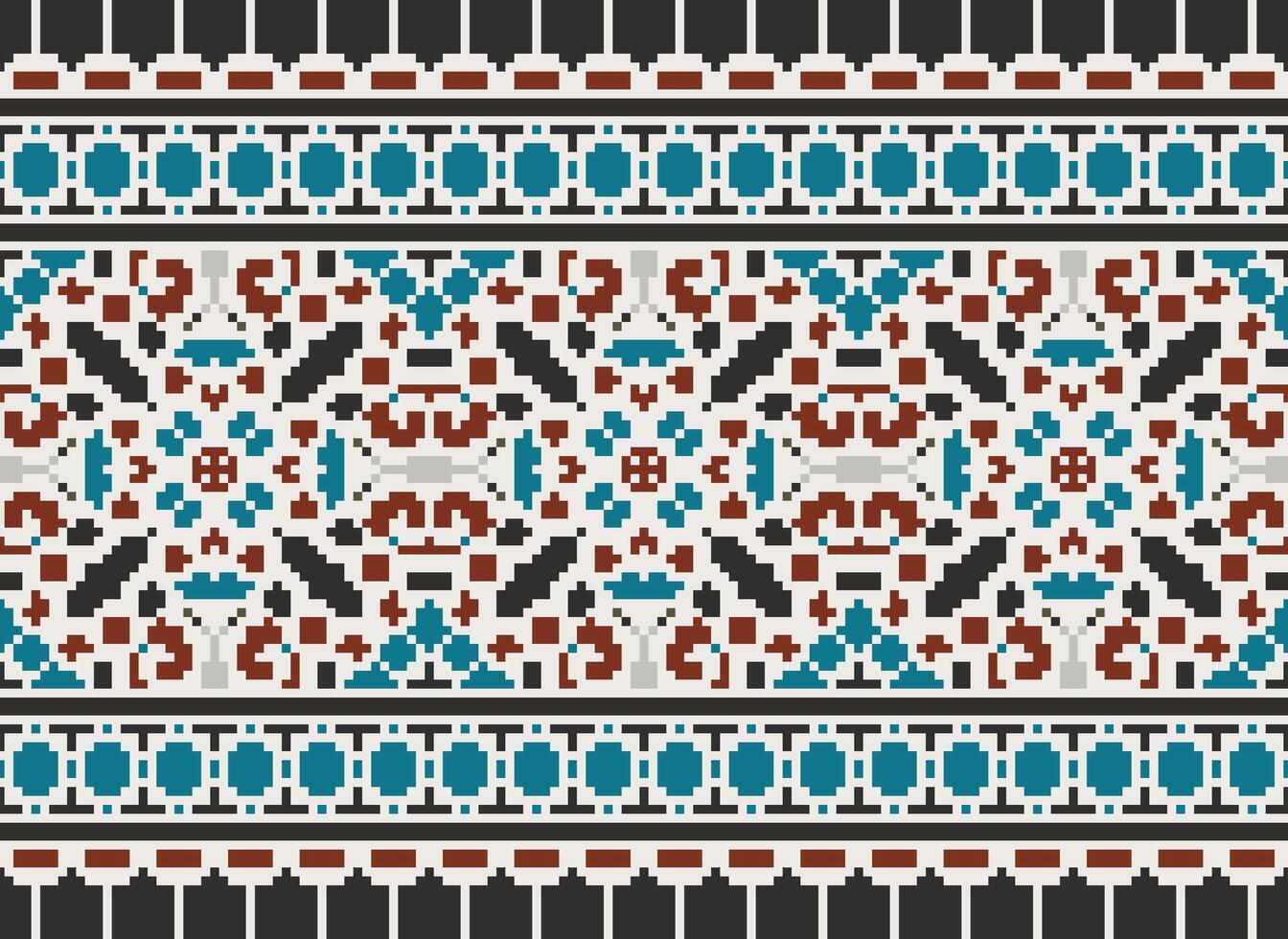 Pixel cross stitch traditional ethnic pattern paisley flower Ikat background abstract Aztec African Indonesian Indian seamless pattern for fabric print cloth dress carpet curtains and sarong vector