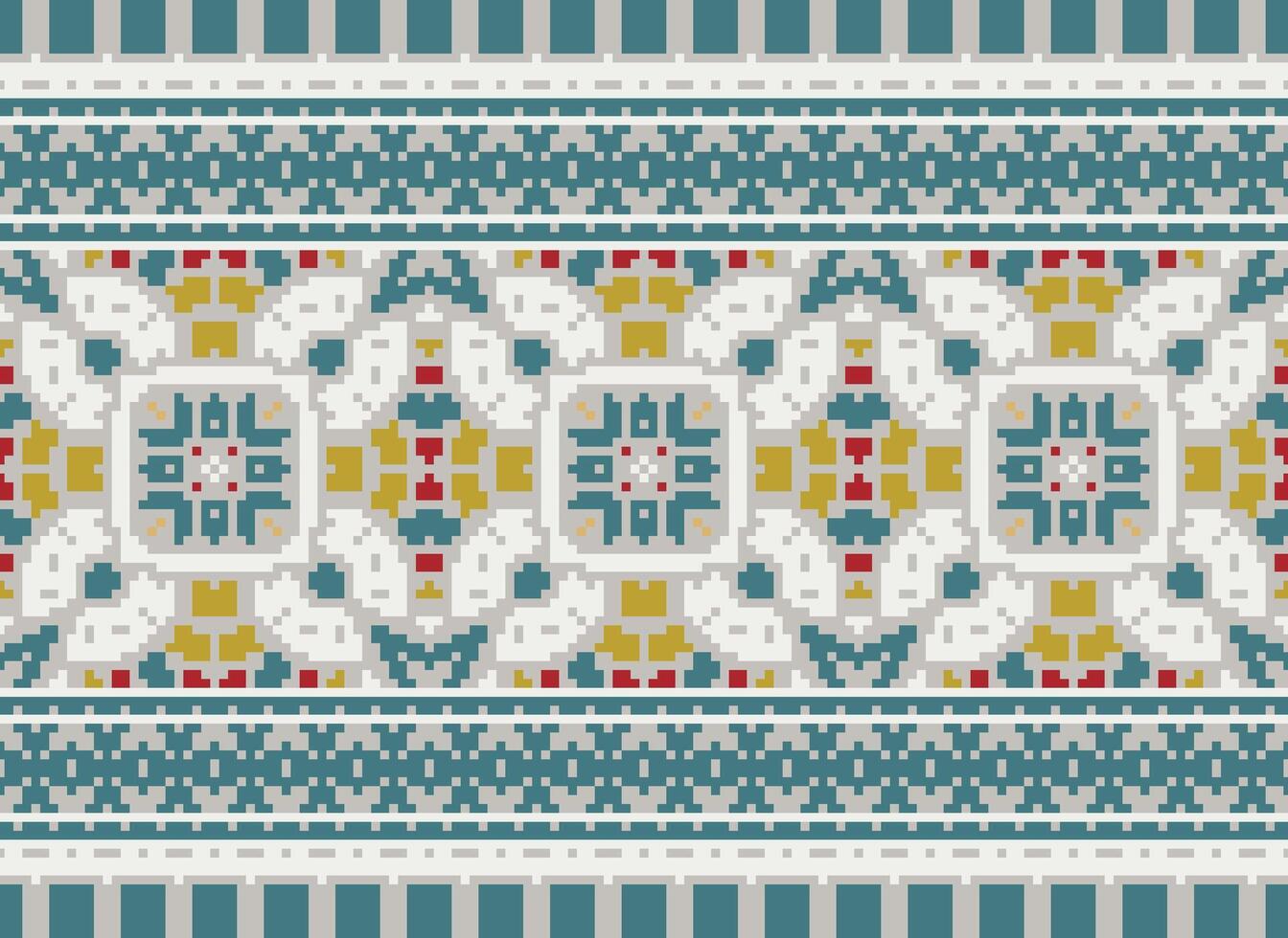 Pixel cross stitch traditional ethnic pattern paisley flower Ikat background abstract Aztec African Indonesian Indian seamless pattern for fabric print cloth dress carpet curtains and sarong vector