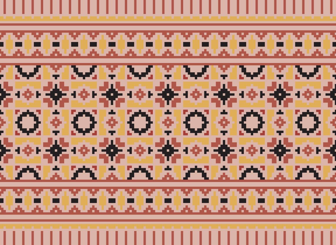 Pixel cross stitch traditional ethnic pattern paisley flower Ikat background abstract Aztec African Indonesian Indian seamless pattern for fabric print cloth dress carpet curtains and sarong vector
