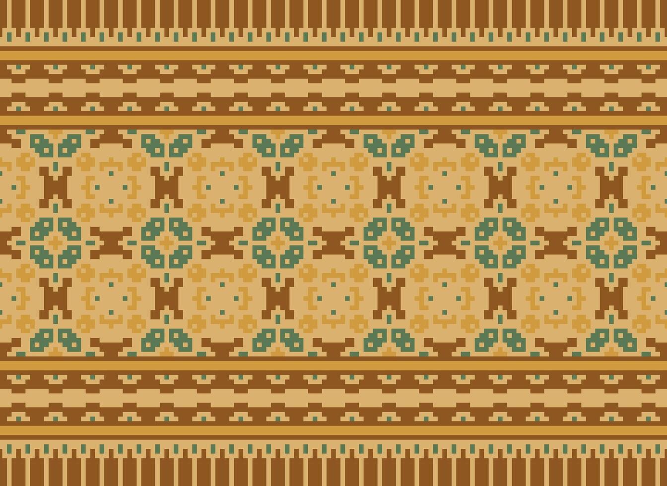 Pixel cross stitch traditional ethnic pattern paisley flower Ikat background abstract Aztec African Indonesian Indian seamless pattern for fabric print cloth dress carpet curtains and sarong vector