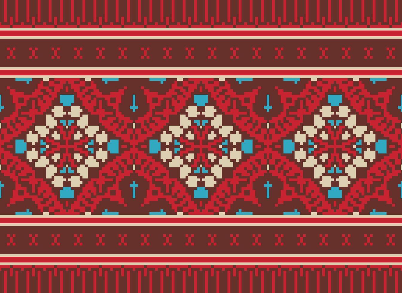 Pixel cross stitch traditional ethnic pattern paisley flower Ikat background abstract Aztec African Indonesian Indian seamless pattern for fabric print cloth dress carpet curtains and sarong vector