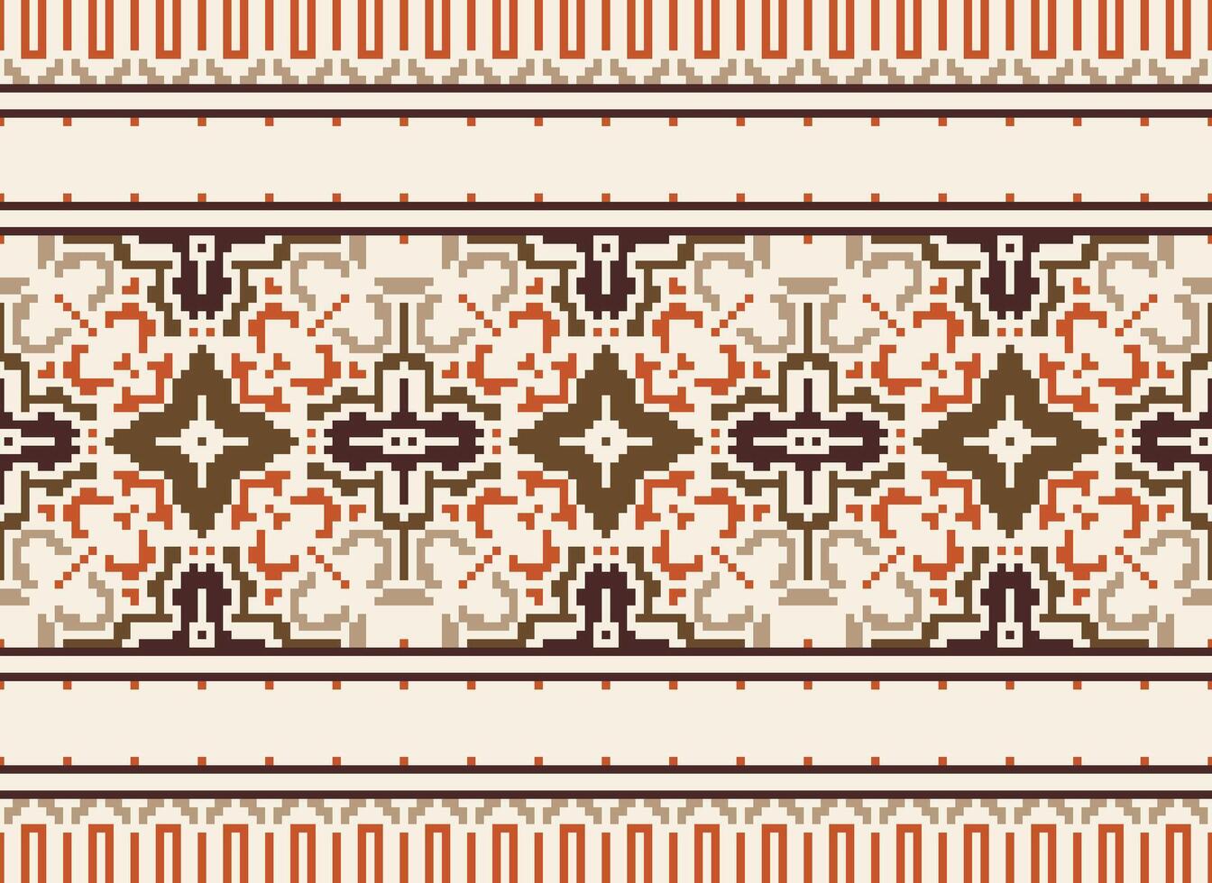 Pixel cross stitch traditional ethnic pattern paisley flower Ikat background abstract Aztec African Indonesian Indian seamless pattern for fabric print cloth dress carpet curtains and sarong vector