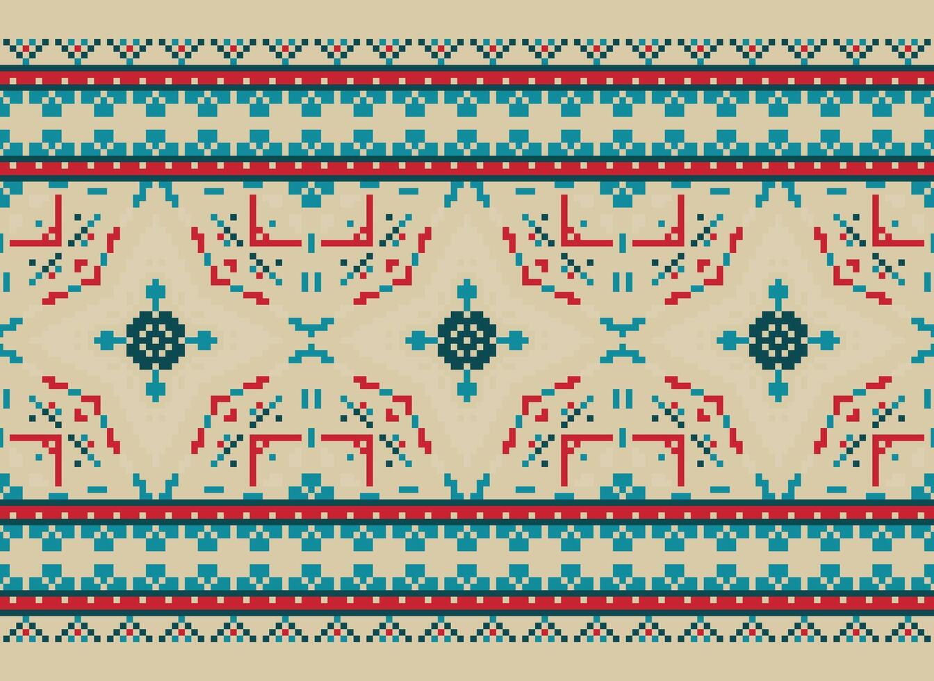Pixel cross stitch traditional ethnic pattern paisley flower Ikat background abstract Aztec African Indonesian Indian seamless pattern for fabric print cloth dress carpet curtains and sarong vector