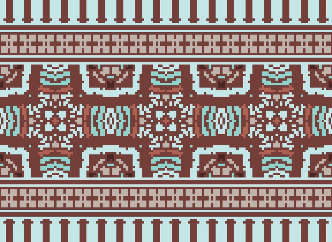 Pixel cross stitch traditional ethnic pattern paisley flower Ikat background abstract Aztec African Indonesian Indian seamless pattern for fabric print cloth dress carpet curtains and sarong vector