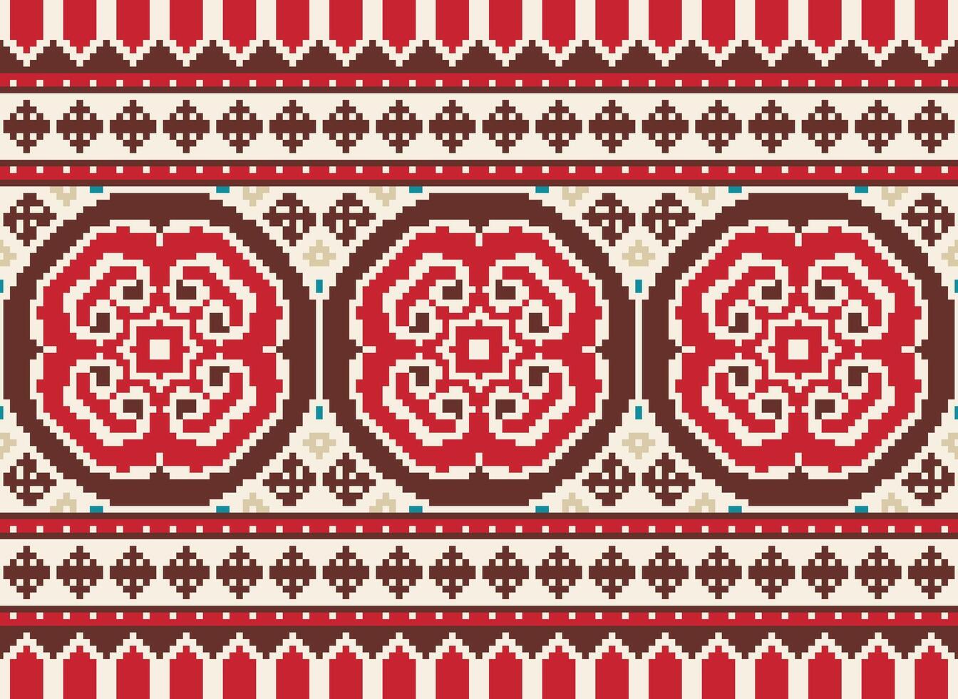 Pixel cross stitch traditional ethnic pattern paisley flower Ikat background abstract Aztec African Indonesian Indian seamless pattern for fabric print cloth dress carpet curtains and sarong vector