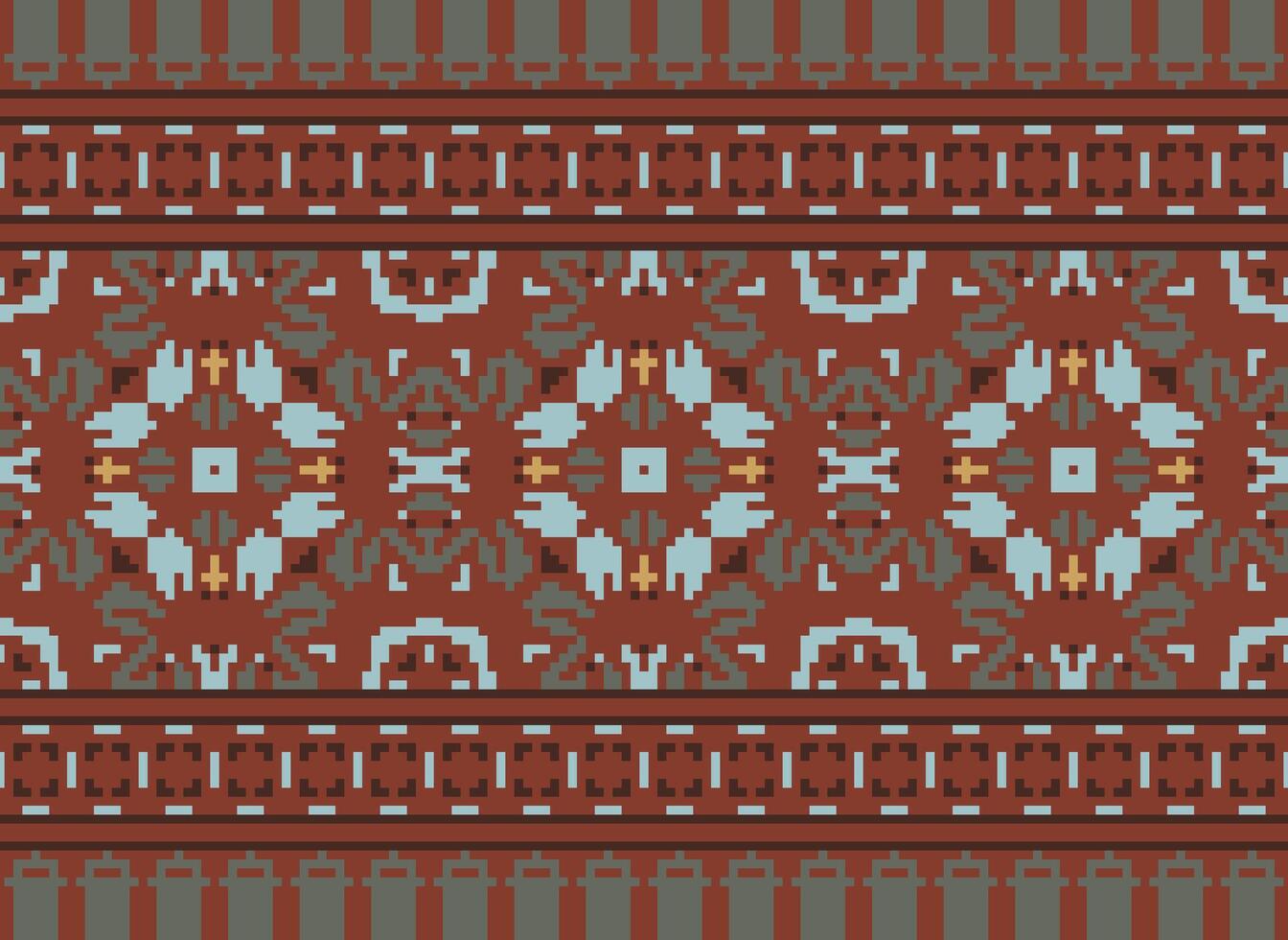 Pixel cross stitch traditional ethnic pattern paisley flower Ikat background abstract Aztec African Indonesian Indian seamless pattern for fabric print cloth dress carpet curtains and sarong vector