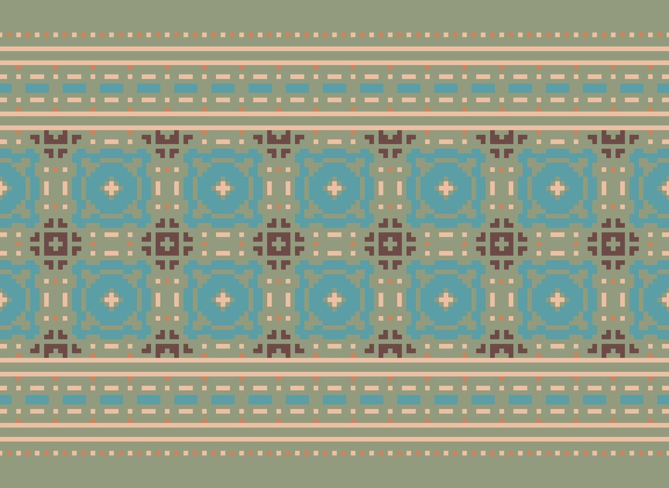 Pixel cross stitch traditional ethnic pattern paisley flower Ikat background abstract Aztec African Indonesian Indian seamless pattern for fabric print cloth dress carpet curtains and sarong vector