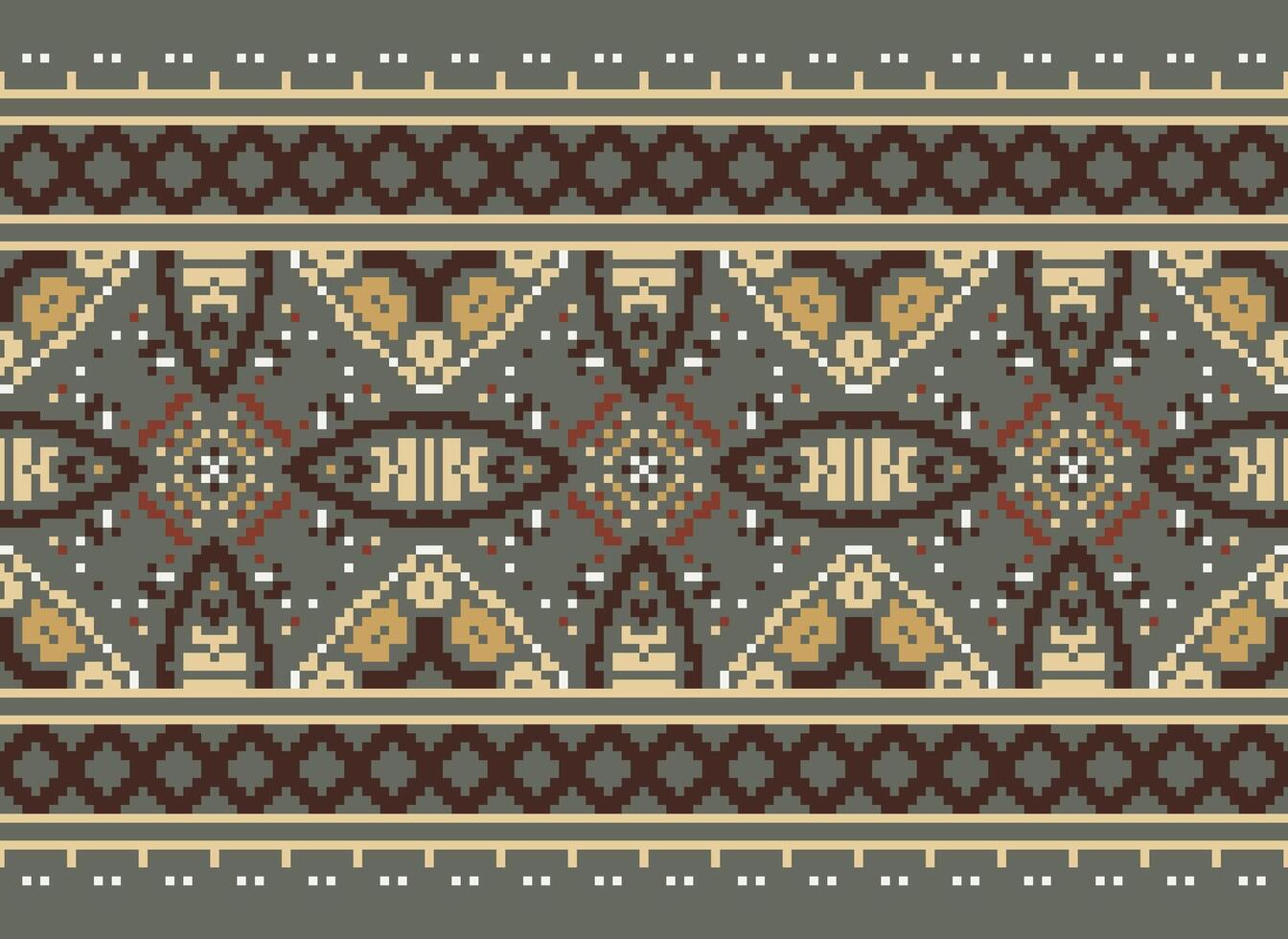 Pixel cross stitch traditional ethnic pattern paisley flower Ikat background abstract Aztec African Indonesian Indian seamless pattern for fabric print cloth dress carpet curtains and sarong vector