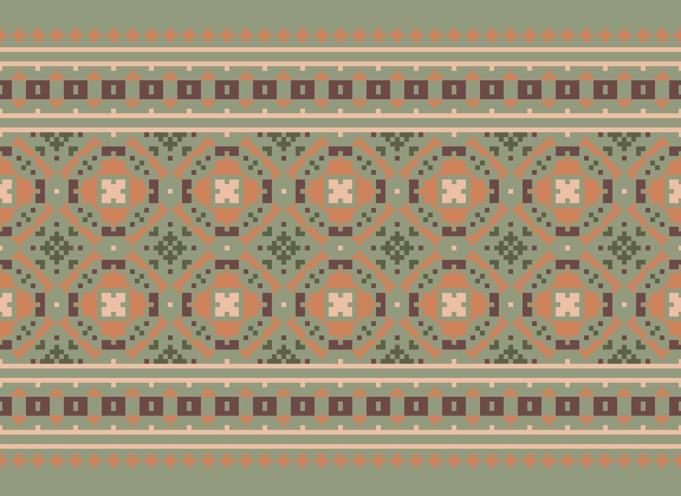 Cross Stitch Embroidery. Ethnic Patterns. Native Style. Traditional Design for texture, textile, fabric, clothing, Knitwear, print. Geometric Pixel Horizontal Seamless Vector. vector