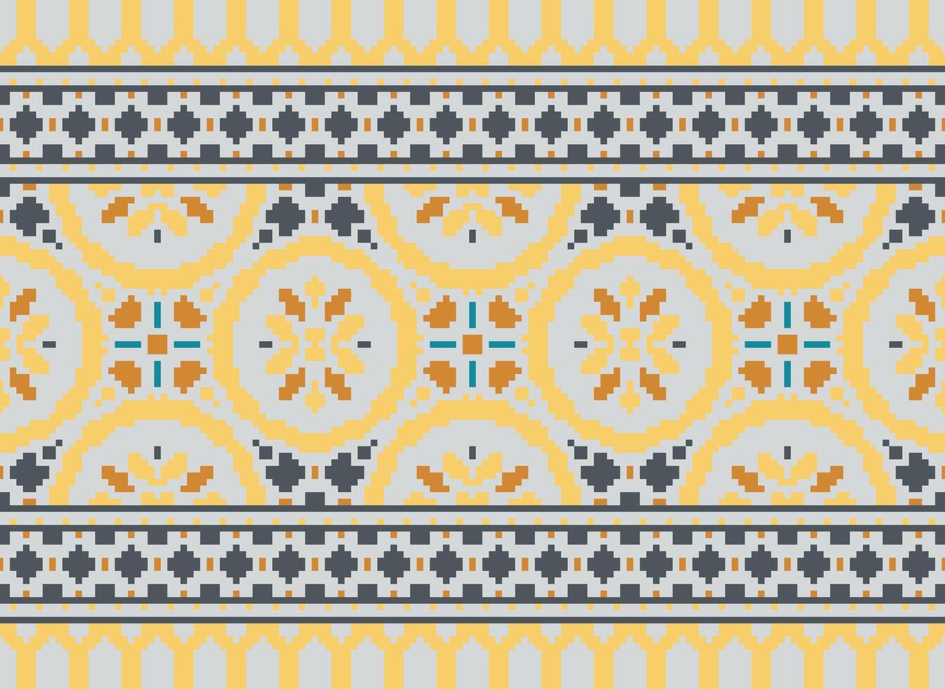 Cross Stitch Embroidery. Ethnic Patterns. Native Style. Traditional Design for texture, textile, fabric, clothing, Knitwear, print. Geometric Pixel Horizontal Seamless Vector. vector