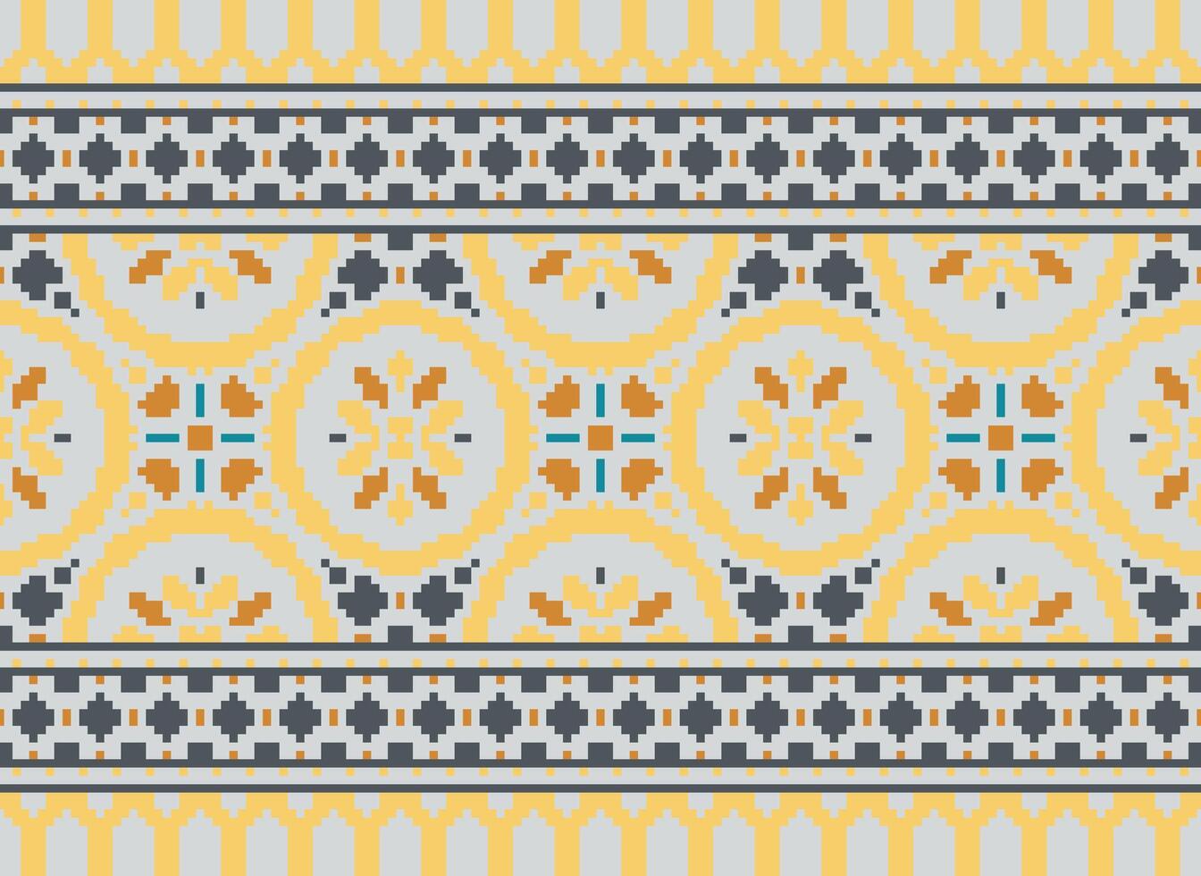 Cross Stitch Embroidery. Ethnic Patterns. Native Style. Traditional Design for texture, textile, fabric, clothing, Knitwear, print. Geometric Pixel Horizontal Seamless Vector. vector