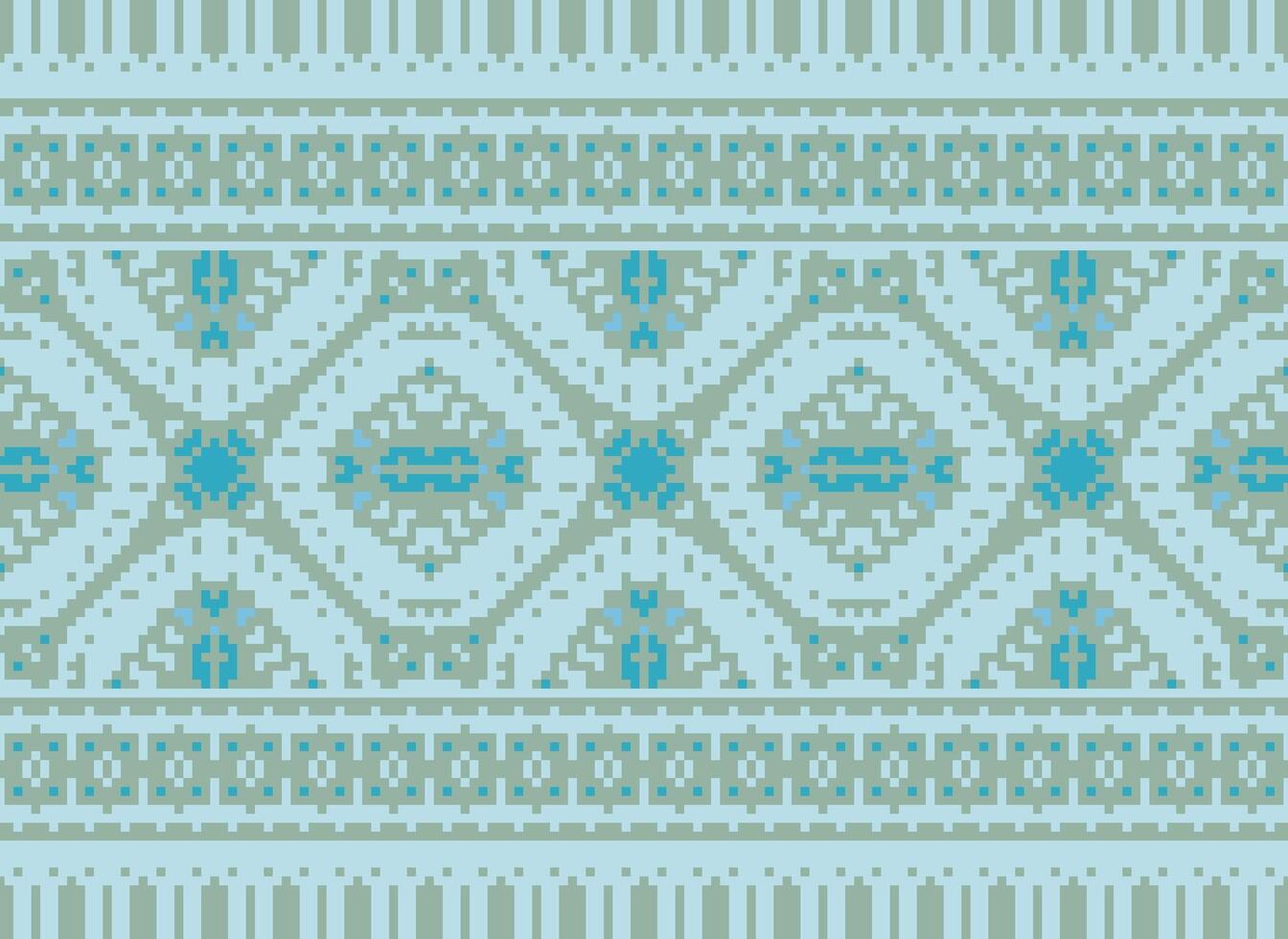Cross Stitch Embroidery. Ethnic Patterns. Native Style. Traditional Design for texture, textile, fabric, clothing, Knitwear, print. Geometric Pixel Horizontal Seamless Vector. vector