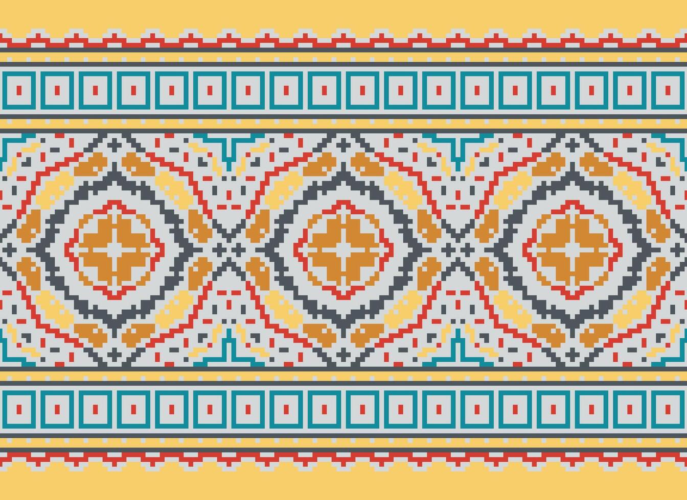 Cross Stitch Embroidery. Ethnic Patterns. Native Style. Traditional Design for texture, textile, fabric, clothing, Knitwear, print. Geometric Pixel Horizontal Seamless Vector. vector