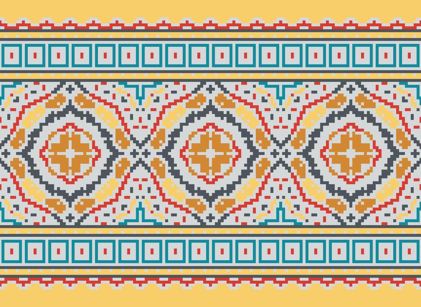 Cross Stitch Embroidery. Ethnic Patterns. Native Style. Traditional Design for texture, textile, fabric, clothing, Knitwear, print. Geometric Pixel Horizontal Seamless Vector. vector