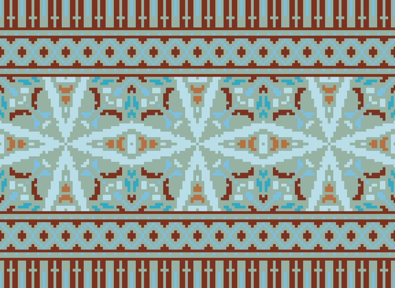 Cross Stitch Embroidery. Ethnic Patterns. Native Style. Traditional Design for texture, textile, fabric, clothing, Knitwear, print. Geometric Pixel Horizontal Seamless Vector. vector