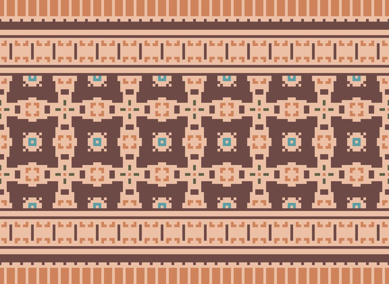 Cross Stitch Embroidery. Ethnic Patterns. Native Style. Traditional Design for texture, textile, fabric, clothing, Knitwear, print. Geometric Pixel Horizontal Seamless Vector. vector