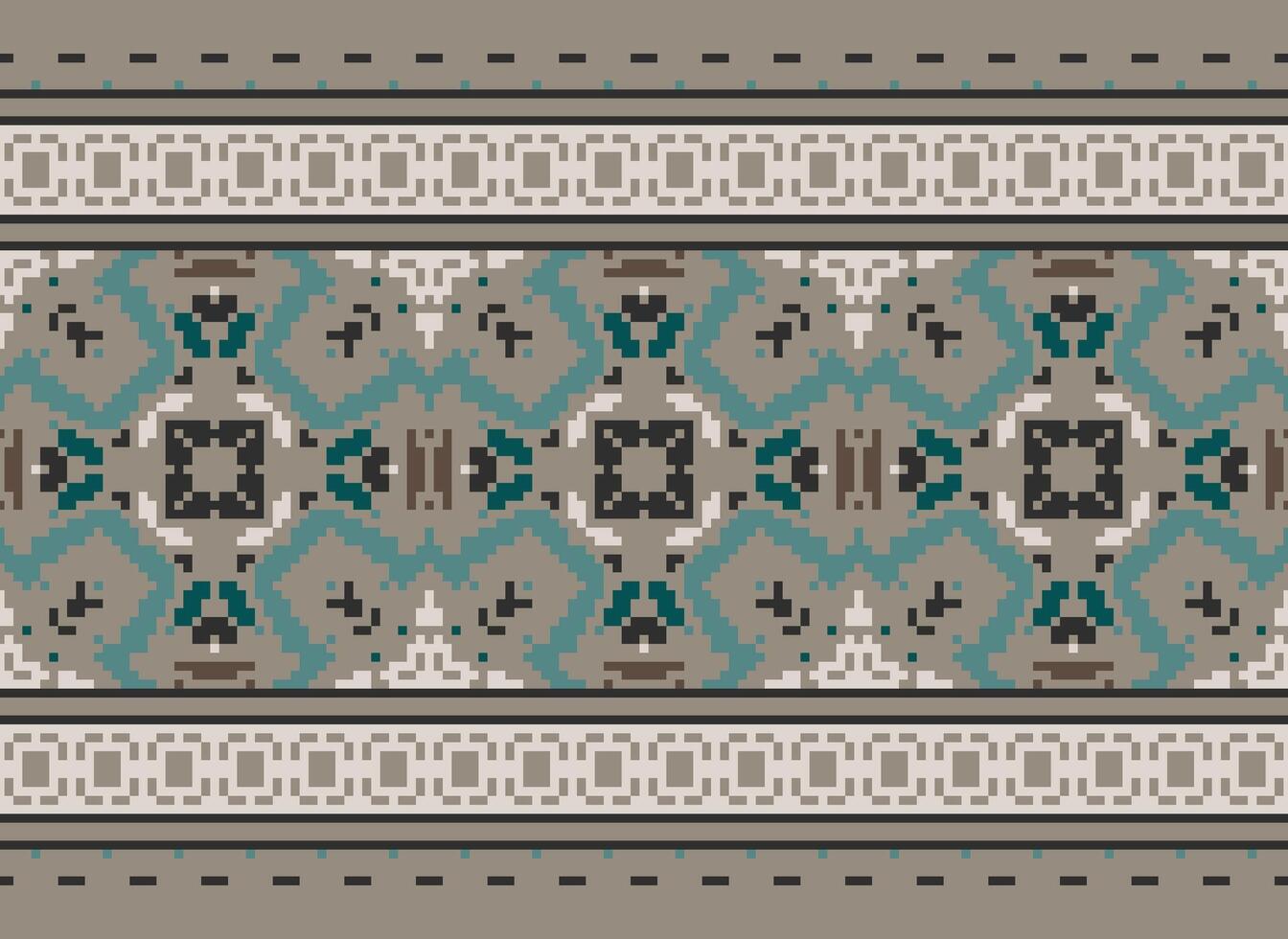 Cross Stitch Embroidery. Ethnic Patterns. Native Style. Traditional Design for texture, textile, fabric, clothing, Knitwear, print. Geometric Pixel Horizontal Seamless Vector. vector